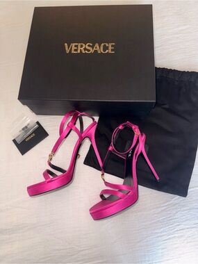 Versace Hot Pink Satin Platform Stiletto Sandals